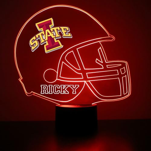 Officially Licensed Iowa State University Cyclones Football Helmet Custom LED Sign Night Light Lamp with Remote, Light Up Display with Personalized Name or Image, Customized, Made in The USA