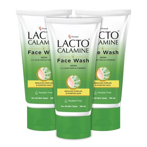 Image of Lacto Calamine Neem Face Wash With Aloe Vera & Turmeric | 150ml - Pack of 3 | Niacinamide & Salicylic Acid Face Wash | Facewash Reduces Pimples, Purifies Skin & Oil Control | For All Skin Types