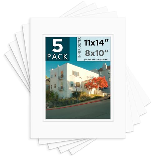 Mat Board Center, 5 Pack 11x14 Double Mat for 8x10 Photos Off White