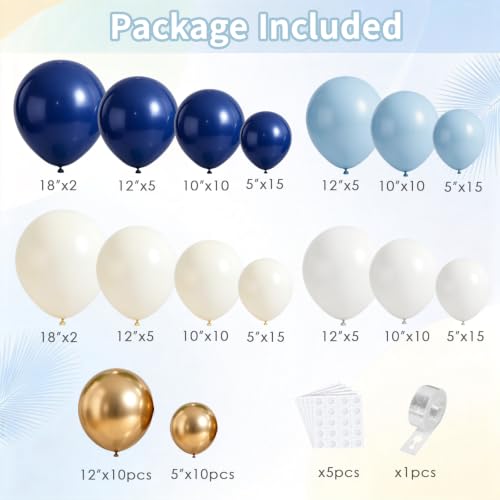 Image of Navy Blue Gold Balloon Garland Arch Kit, Sand White,Gold,144 pcs