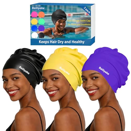 Lot de 3 bonnets de bain imperméables en silicone pour femme aux cheveux longs et épais