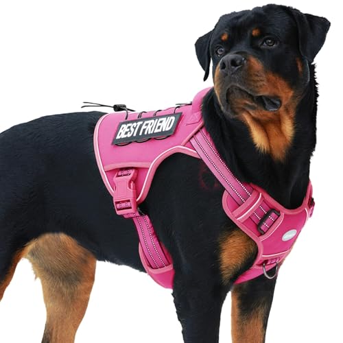 Image of Auroth Tactical Dog Harness for Large Dogs No Pull Adjustable Pet Harness Reflective K9 Working Training Easy Control Pet Vest Military Service Dog Harnesses Rose Red XL