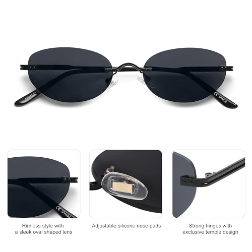 SOJOS Retro Small Oval Sunglasses Womens Trendy Rimless Sun Glasses Vintage Narrow Shades SJ12424