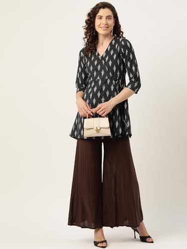 Image of feranoid Floral Print Angrakha 3 Sleeves Flared Kurti