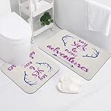 Tapis de Bain et Contour en Microfibre 100 % ,Mots calligraphiques d'aventure Antlers et flèche sur fond pointillé grunge violet foncé,Antidérapant Absorbants Lavable Tapis de Bain et Contour WC