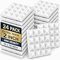 Arrowzoom 24 Pack 10 x 10 x 2 Inch White Acoustic Foam Panels, Pyramid Sound Absorbing Foam Tiles, Sound Dampening Wall Panels for Studio, Recording, Home Office & Gaming Room