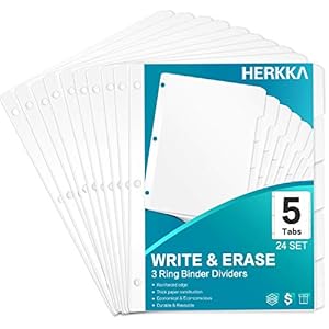 5-Tab Binder Dividers, HERKKA 3 Ring Binder Dividers with Reinforced Edge, 3 Hole Punch Section Index Dividers for…