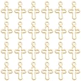 Beebeecraft 80 Pieza de Dijes de Cruz Hueca Dijes de Crucifijo Pequeños Chapados En Oro de 24 Quilates con Aro para Hacer Joyas Pulseras Collares Colgantes Y Gargantillas.