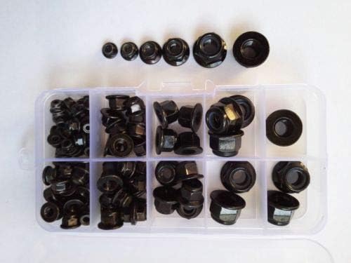 Generic 100PCS M3 M4 M5 M6 M8 Stainless Steel Flange Locking Nut Assortment Set Black