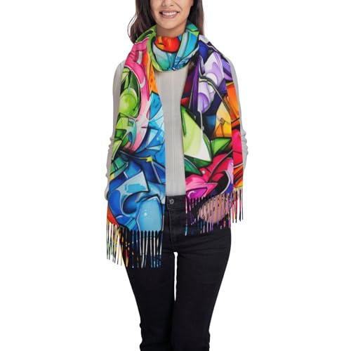 hgnblsip Graffiti Drawing Print Fashion Fringed Scarves Soft Feeling Lightweight To Any Outfit All Seasons Clothing Accessory