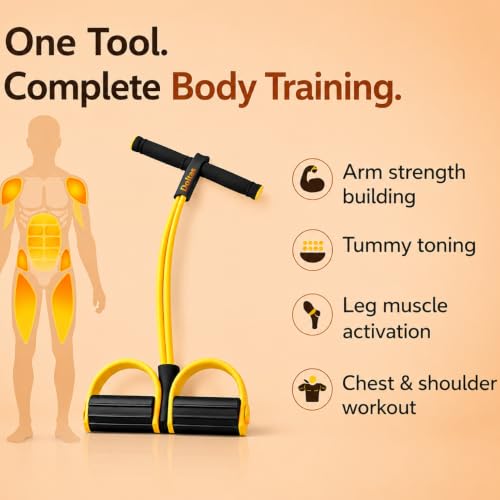 Image of DOLTAS Tummy Trimmer for Men and Women - Resistance Band Leg Ab Full Body Exercise - Muscle Training and Fat-Burning Home Gym Equipment (Yellow & Black)