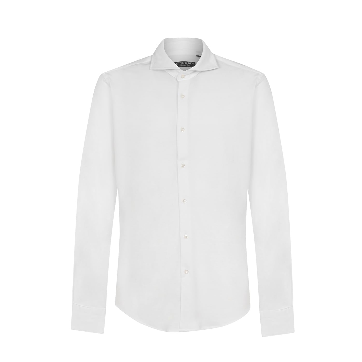 Bottega del Sarto Camicia Bianca Super Slim Fit in Jersey di Cotone Elasticizzato con Collo Francese Sartoriale