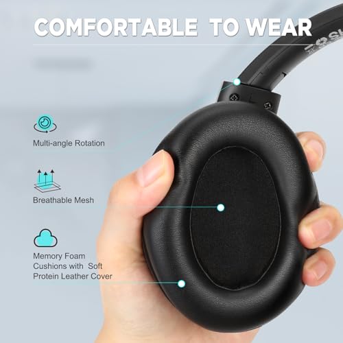 TUINYO Wireless Headphones Noise Cancelling Over Ear Bluetooth Headphones with 60H Playtime, Deep Bass Hi-Fi Stereo Sound & Comfortable Earpads for Travel, Home and Office-Black … - Image 6