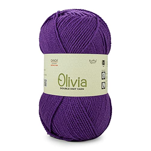 Image of Ganga Acrowools Olivia, Double Knit Yarn. Hand Knitting And Crochet Yarn. Oekotex Class 1 Certified. Pack Of 2 Balls - 100Gms Each. Shade No - Olv018, Purple Royal