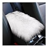 Suvnie Furry Car Center Console Cover, 11.8'×7.9' Sheepskin Wool Armrest Box Cushion Pad, Comfort Soft Auto Center Console Protector, Interior Decor Accessories for Most Vehicles (White & Black)