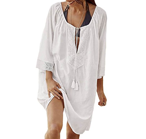 Bestyou Women's Crochet Trim Rayon Tunic Tops Bikini Swimsuit Cover Ups Swimwear Beach Blouse