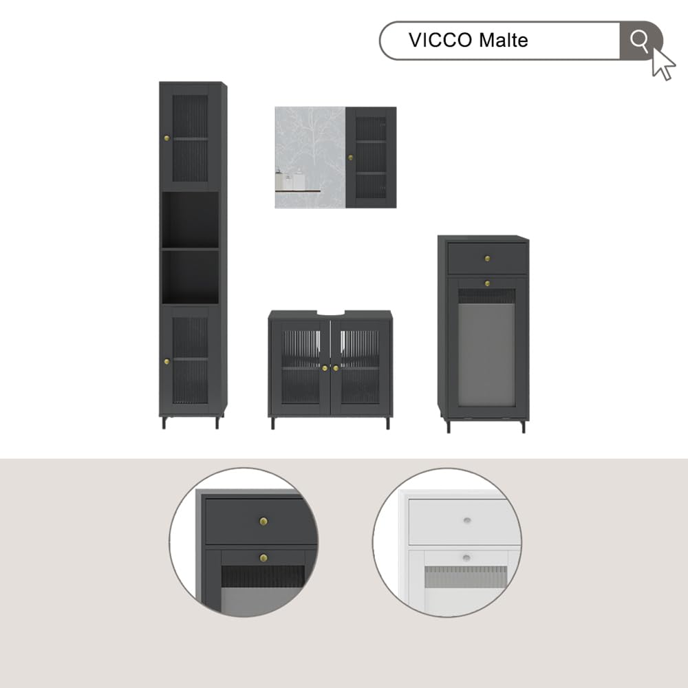 Vicco Mobiletto per lavabo Malte, Grigio, 60 x 58 cm