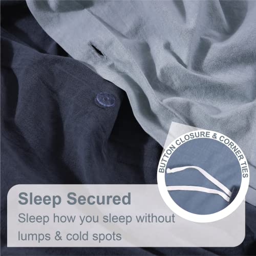 Swift Home Full/Queen Bedding 100% Cotton Reversible Duvet Cover Set, Garment Washed & Dyed, Pre-Wrinkled – Faded Denim/Navy, Full/Queen (90” X 90”) – Comforter Not Included #TOP3