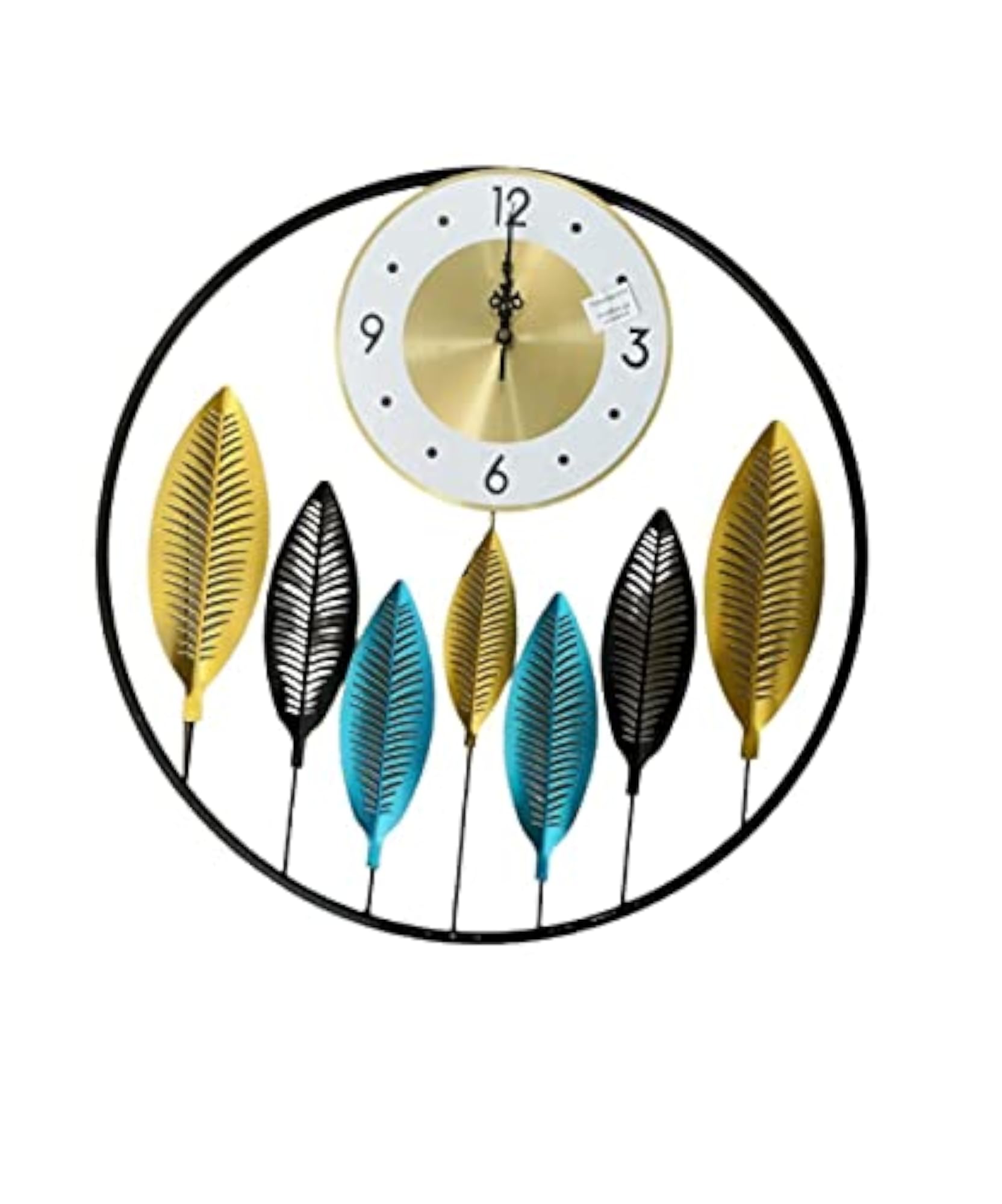 Leaf and Full Circle Metal Wall Clock, Multi-Colour