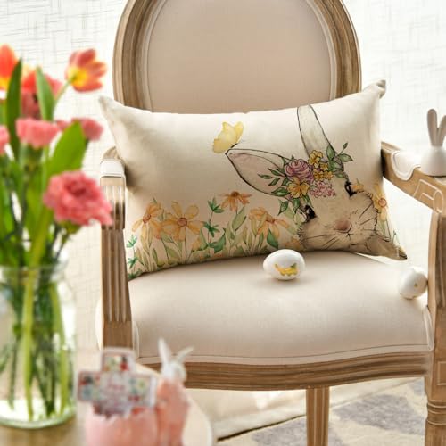 Housse de coussin de Pâques jaune 30x50 cm pour salon et canapé