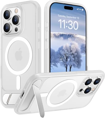 Image of Magnetic Compatible with iPhone 15 Pro Max Case, [Built-in Invisible Kickstand][Compatible with MagSafe][Military Grade Shockproof] Slim Translucent Matte Phone Case for iPhone 15 Pro Max 6.7 inch