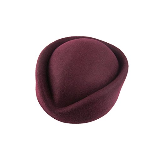 YING LAN Wool Cap Stewardess Pillbox Hat Teardrop Fascinator Base Sweet Wine Red
