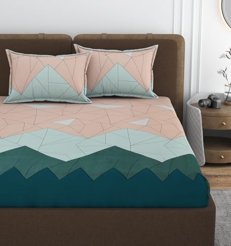 Image of VOMZER Premium 320 TC Fitted Bed Sheet with Full Elastic - Deep Pocket Design - Wrinkle Resistant Fitted Bedsheet Double King 72x78 Pasta Green