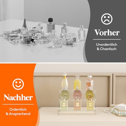 Lifewit 3-stufiger Klarer Display Ständer, 22,8 x 15,7 x 13 cm Kunststoff Schminktisch Organizer, Gestufter Präsentationsstand für Make-up/Figuren/Cupcake/Nagellack, Dekorieren Riser Display Regal