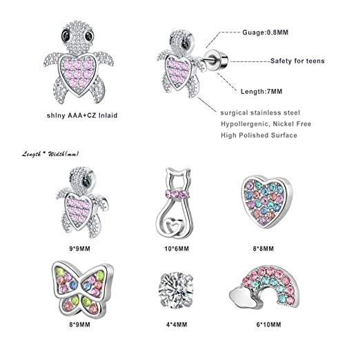 Uboory Hypoallergenic Screw Back Stud Earrings For Women Girls, Surgical Steel Screwback Earrings Studs Hoops Dangle Earrings Rainbow Heart Butterfly Flower Cartilage Earrings Screwback Earrings Forward Helix Tragus Daith Conch Rook Earrings Piercing Jewelry For Women Men #TOP1
