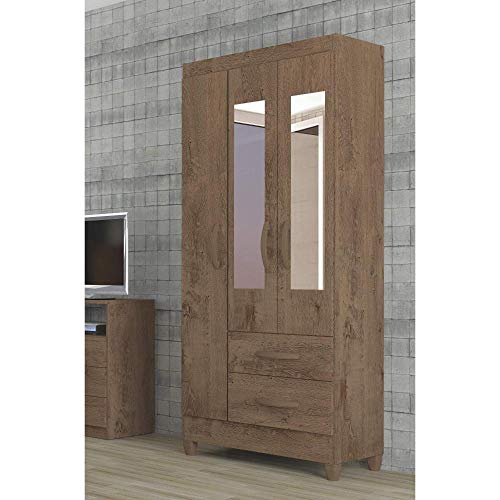 Guarda Roupa Solteiro com Espelho 3 Portas 2 Gavetas Real Light Atualle Móveis Mocaccino Rústico