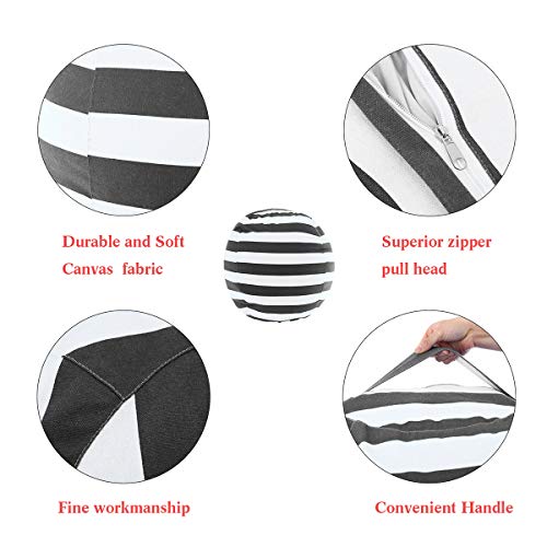 2 Packs Stuffed Animal Storage Beanbag Cover 24" Bean Bag Storage For Kids Girs Boys Room Toys Organizer Heavy-Duty Zipper Bean Bag Chair Covers Only Grey Blue White Stripes Cotton Canvas #TOP6