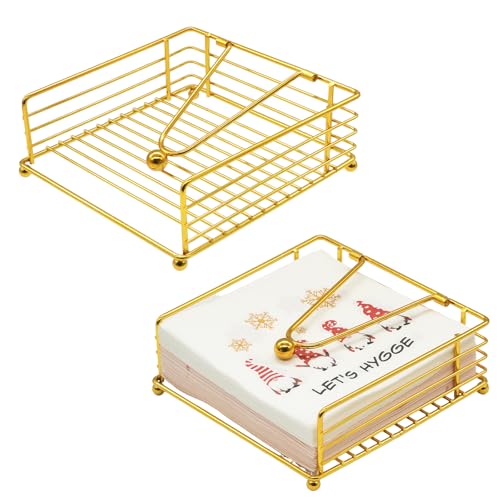 RETON 2 Pcs Gold Metal Napkin Holders, Serviette Holder with Weighted Arm