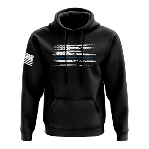 Tactical Pro Supply Patriotic Thin Blue Line Heavyweight Hoodies for Men and Women | Designed and Decorated in The USA, Black