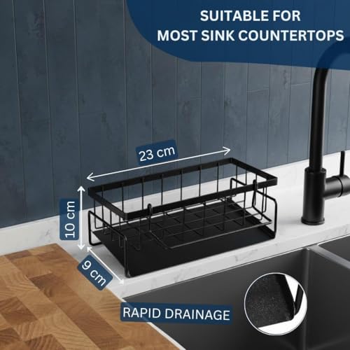 Image of Metal Sink Organizer & Draining Rack - Durable Kitchen Countertop Organizer for Sponges, Brushes, and Soap - Compact Stainless Steel Sink Caddy with Quick Draining Design