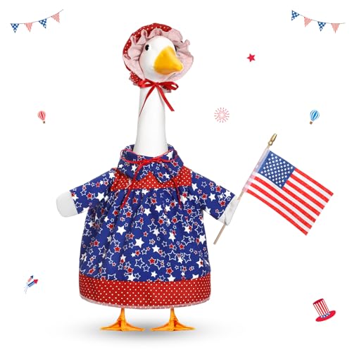 Yeyeplum 4th of July Baby Goose Outfit Set for 17 Plastic Lawn Porch Goose Statue Clothe Patriotic Skirt with Flag Independence Day Costume for 4th of July Outdoor Patio Yard Lawn