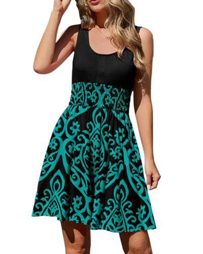 Image of Summer Dresses for Women Casual Sleeveless Sundresses Elastic Waist Mini Sun Dress
