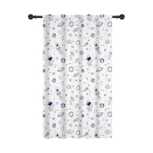 YONGFOTO 107x160cm Espacio Exterior Cortinas con Bolsillo para Barra Cósmico Astronauta Planetas Cohetes Filtrado de luz Cortinas para Habitaciones Infantiles
