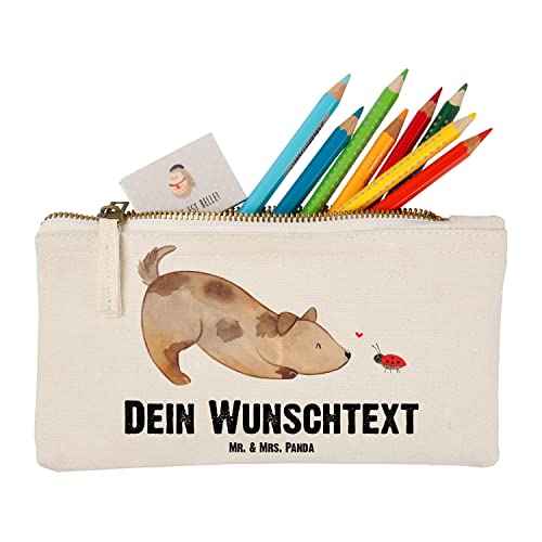 Mr. & Mrs. Panda Personalisierte Kosmetiktasche Hund Marienkäfer Größe S Klein - Geschenke, Mischlinghund, Personalisiert, Schminktasche, Zuversichtlich, Sprüche, Positiv, Personalisiertes Mäppchen