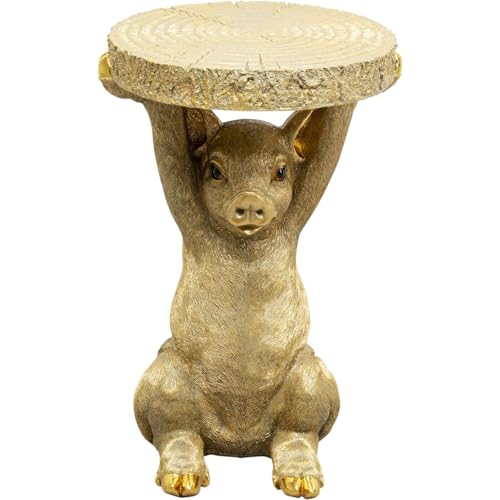 Kare Design Beistelltisch Animal Pig, Gold, 34 cm Durchmesser, Schwein Motiv, Tiermotiv, Wohnzimmertisch, Sofatisch, Couchtisch, Nachttisch, Betttisch