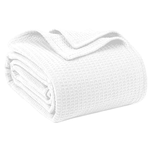100% Cotton Blankets Queen Size for Bed - Waffle Weave Blankets for Summer, Lightweight and Breathable Soft Woven Blanket for Spring, (White, Queen (90" x 90"))