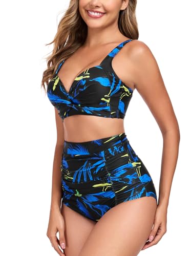 RELLECIGA Women's Tummy Control Bikini Set V Neck Two Piece Bathing Suits3