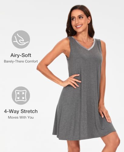 Image of GYS Cooling Bamboo Viscose Nightgowns for Women, Lightweight Sleeveless V Neck Sleep Shirt for Hot Sleepers, Soft Night dress