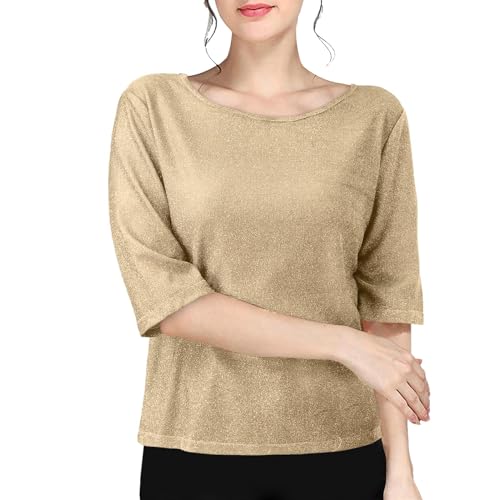 Duohropke Pullover Damen Glitzer Shirt Kurzarm Oberteile Schön Glänzend Pailletten Tops Tshirt Elegant Festlich Damenbluse Mode Abend Party Wedding Glitzertop Bluse