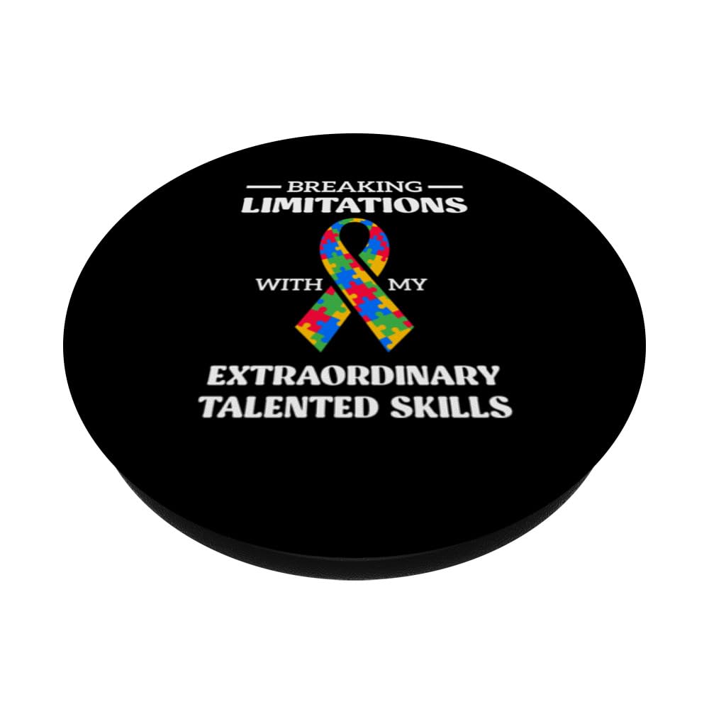 Autism Awareness Puzzle Ribbon Autistic Child Talents Skills PopSockets Swappable PopGrip, Black - Image 2