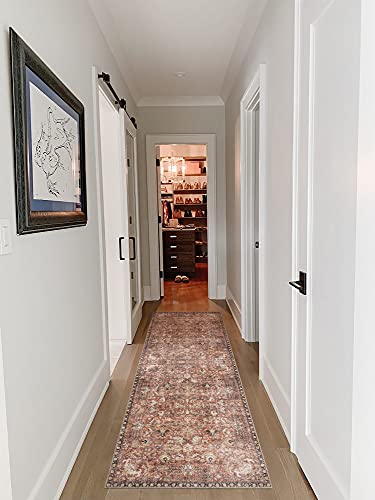 Valenrug Washable Runner Rug 2'6X8 - Ultra-Thin Antique Collection Area Rug, Stain Resistant Rugs For Living Room Bedroom, Distressed Persian Boho Rug(Orange, 2'6"X8') #TOP4