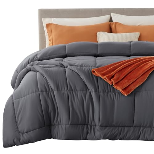 Image of Bedsure Comforter Duvet Insert - Quilted Comforters King Size, All Season Duvet, GentleSoft Down Alternative Bedding, with 8 Tabs, Gifts for Women /Men, Grey, King 90 x 102 Inches