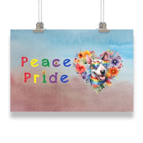 Ninety3POD Peace Love Pride Bull Terrier with Rainbow Sunglasses LGBT LGBTQ+ Landscape Poster Bully Dog Breed Lovers Gifts Idea Wall Art Home Decor - 004