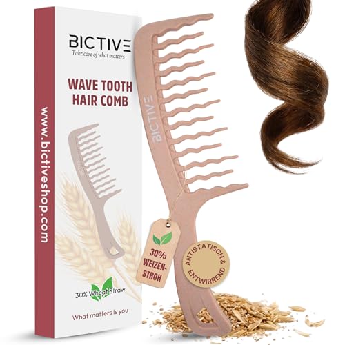 BICTIVE Lockenkamm mit Gewellten Breiten Zinken. Kamm für Locken Entwirrt und Definiert Locken. Grober Kamm Styling Wide Tooth Comb Entwirrbürste Lange Haare. Für Damen und Männer