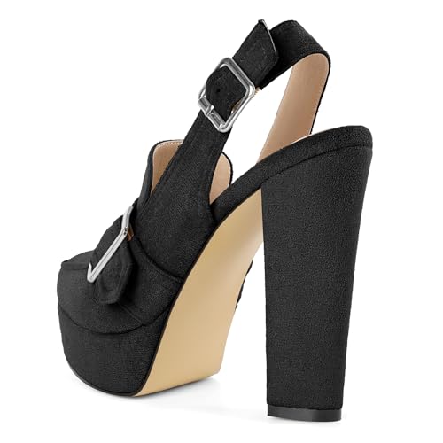 Image of Women's High Heel Loafers Platform Pumps Round Toe Heels Chunky Heel Pumps Stylish Comfortable 4.8 Inch Slingback Heels