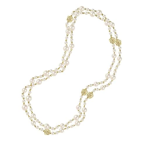 Aleasha Lange Mehrlagige Perlenkette 155CM Damen Rose Weiße Perlenkette 3 Reihige Kette Halskette Gold Schmuck Geschenk